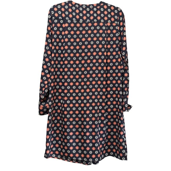 Loft Floral Print Long-Sleeve Button-Down Tunic Dress Navy/Coral Size M - Picture 3 of 8